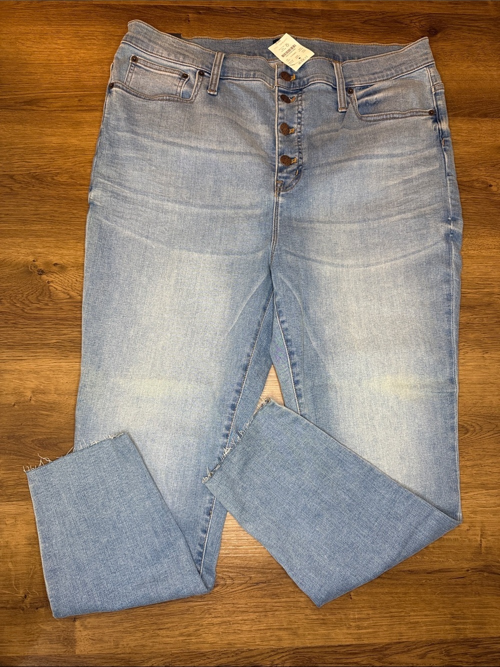 J Crew High Rise Skinny Light Wash Jeans Frayed Hem Faded Stretch Women’s 34